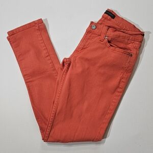 Levis 524 Too Super Low Womens 28x32 Orange Distressed Straight Leg Denim